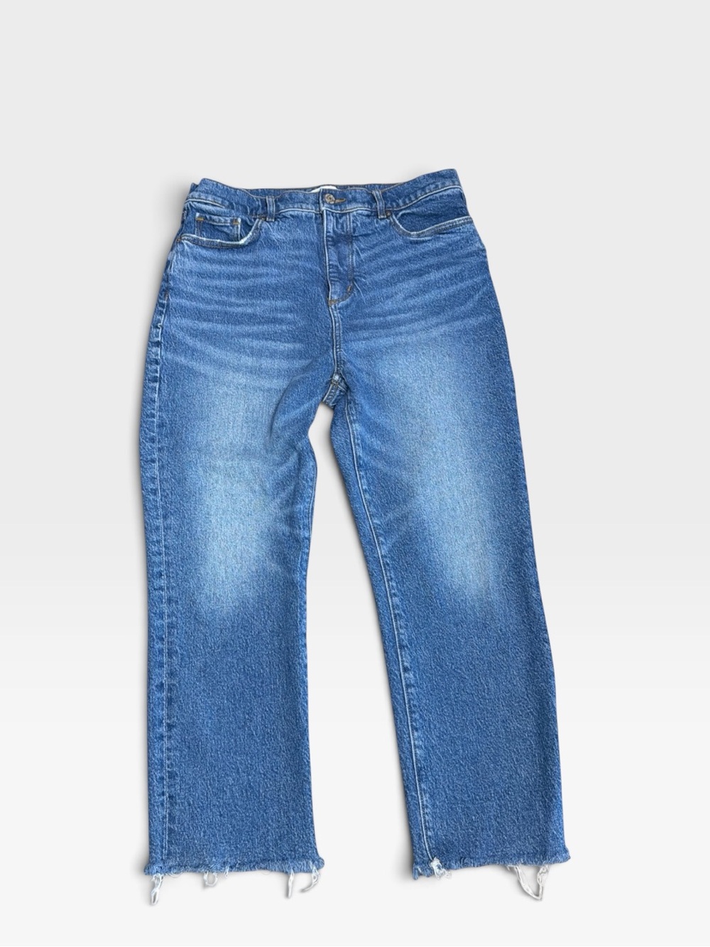 Raw Hem Straight Crop LOFT Jeans 29/8 Petite High Rise Medium Wash